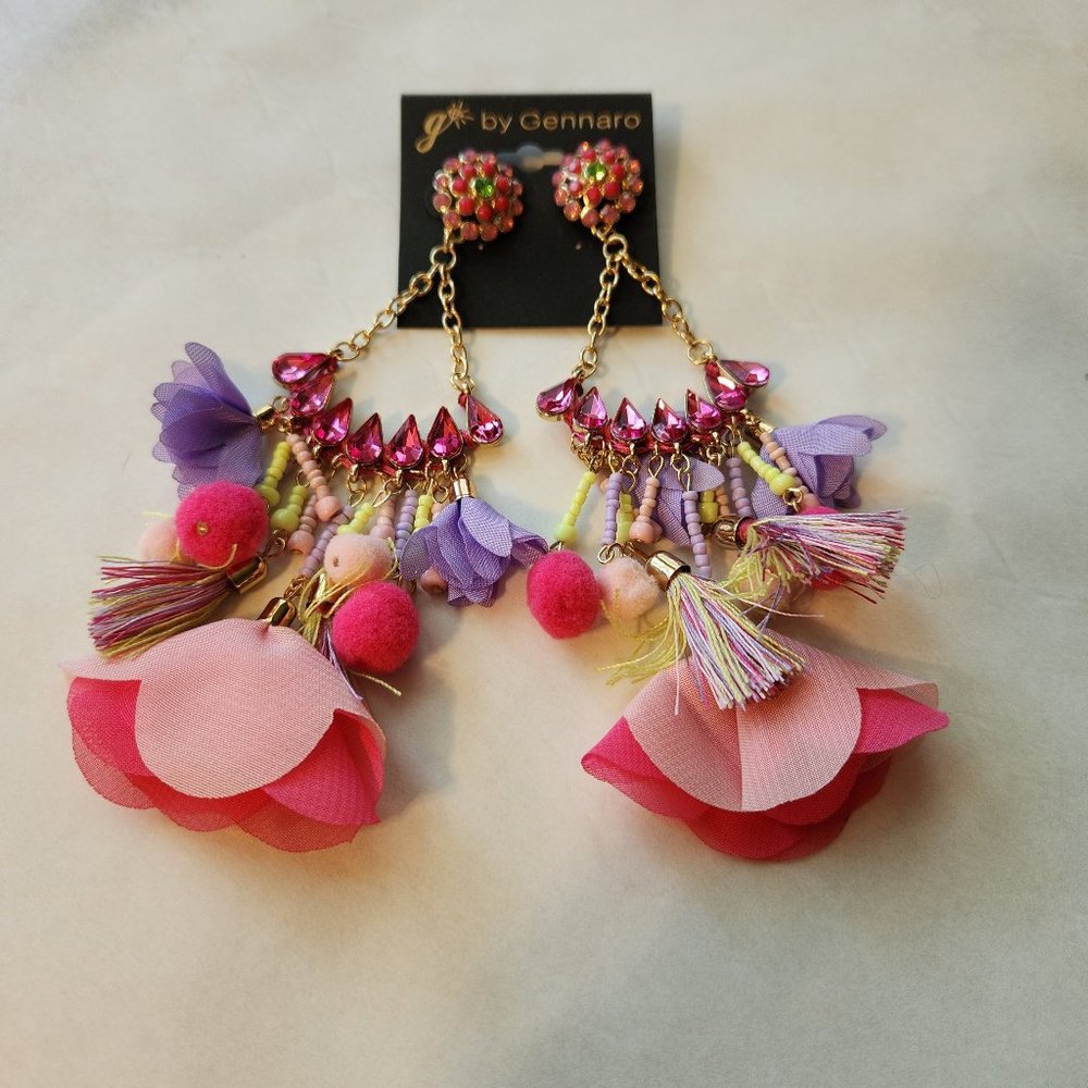Flower Dangle Statement Piece Earrings by Gennaro